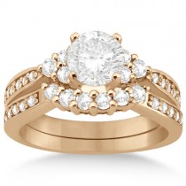 Floral Diamond Engagement Ring & Wedding Band 14k Rose Gold (0.56ct)