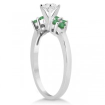 Designer Green Emerald Floral Engagement Ring 18k White Gold (0.28ct)