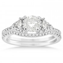 Diamond Halo Trilliant Cut Bridal Set Setting Palladium 0.39ct