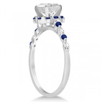 Diamond and Sapphire Halo Engagement Ring 14K White Gold (0.64ct)