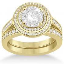 Double Halo Engagement Ring & Wedding Band 14k Yellow Gold (0.67ct)