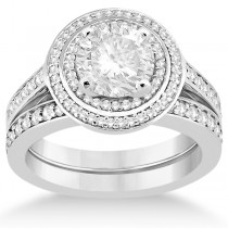 Double Halo Engagement Ring & Band w/ Diamonds Palladium (0.67ct)