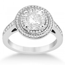 Double Halo Engagement Ring & Band w/ Diamonds Palladium (0.67ct)