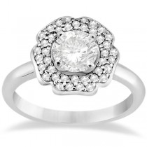 Halo Diamond Floral Engagement Ring and Band 14k White Gold (0.48ct)
