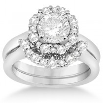 Halo Diamond Engagement Ring with Band Bridal Set Palladium (0.51ct)