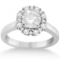 Halo Diamond Engagement Ring with Band Bridal Set Palladium (0.51ct)