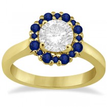 Halo Blue Sapphire Engagement Ring & Band 14K Yellow Gold (1.08ct)