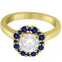 Halo Blue Sapphire Engagement Ring & Band 14K Yellow Gold (1.08ct)