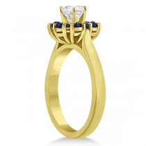 Halo Blue Sapphire Engagement Ring & Band 18K Yellow Gold (1.08ct)