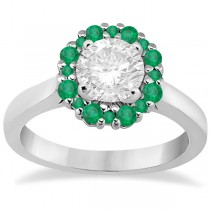 Halo Green Emerald Engagement Ring & Band 14K White Gold (1.08ct)