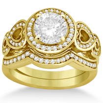 Halo Heart Engagement Ring & Wedding Band 18kt Yellow Gold (0.50ct.)