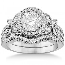 Butterfly Diamond Engagement Ring & Wedding Band Platinum (0.58ct)