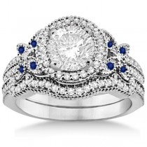 Butterfly Diamond & Sapphire Engagement Set Palladium (0.50ct)