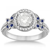 Butterfly Diamond & Sapphire Engagement Set Palladium (0.50ct)