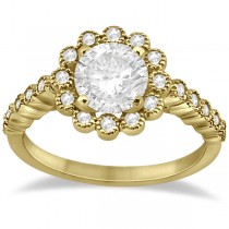 Diamond Halo Flower Engagement Ring & Wedding Band 14k Yellow Gold (0.53ct)