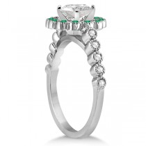 Flower Diamond and Emerald Engagement Ring 14k White Gold (0.45ct)