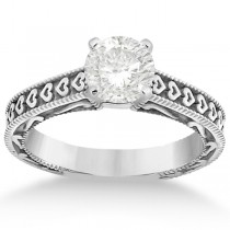 Solitaire Engagement Ring Setting with Carved Hearts 18K White Gold