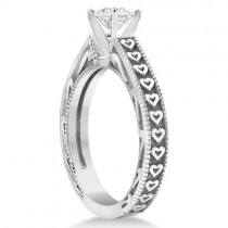 Solitaire Engagement Ring Setting with Carved Hearts 18K White Gold