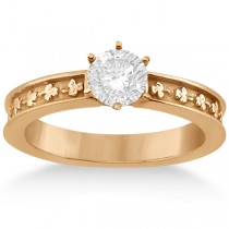 Carved Clover Engagement Ring & Wedding Band Bridal Set 14K Rose Gold