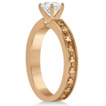 Carved Clover Engagement Ring & Wedding Band Bridal Set 14K Rose Gold