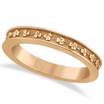 Carved Clover Engagement Ring & Wedding Band Bridal Set 14K Rose Gold