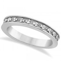 Carved Clover Engagement Ring & Wedding Band Bridal Set Platinum