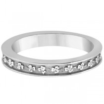 Carved 3 Leaf Clover Wedding Band Bridal Ring 14K White Gold
