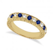 Antique Diamond & Blue Sapphire Wedding Ring 18kt Yellow Gold (1.05ct)