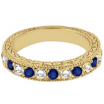 Antique Diamond & Blue Sapphire Wedding Ring 18kt Yellow Gold (1.05ct)