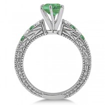 Diamond & Emerald Vintage Engagement Ring in 14k White Gold (1.75ct)