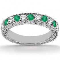 Antique Diamond & Emerald Bridal Set Platinum (1.75ct)