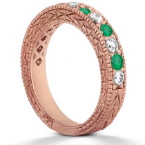 Antique Diamond & Emerald Wedding Ring 14kt Rose Gold (1.03ct)