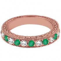 Antique Diamond & Emerald Wedding Ring 14kt Rose Gold (1.03ct)