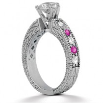 Antique Diamond & Pink Sapphire Engagement Ring Palladium (0.75ct)