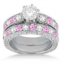 Antique Diamond & Pink Sapphire Bridal Set Palladium (1.80ct)