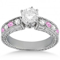 Antique Diamond & Pink Sapphire Bridal Set Palladium (1.80ct)