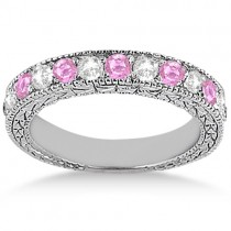 Antique Diamond & Pink Sapphire Bridal Set Palladium (1.80ct)