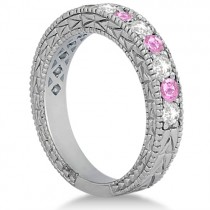 Antique Diamond & Pink Sapphire Bridal Set Palladium (1.80ct)