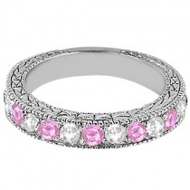 Antique Pink Sapphire and Diamond Wedding Ring Palladium (1.05ct)