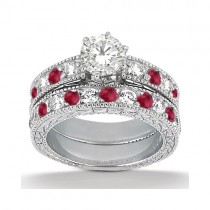 Antique Diamond & Ruby Bridal Set Platinum (1.80ct)