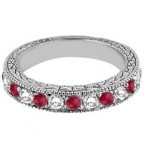 Antique Diamond & Ruby Wedding Ring Palladium (1.05ct)