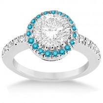 Halo Blue Diamond Engagement Ring Bridal Set Palladium (0.51ct)