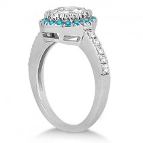 Halo Blue Diamond Engagement Ring Bridal Set Palladium (0.51ct)