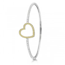 White & Yellow Diamond Heart Bangle Bracelet 14k White gold (1.00ctw)