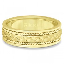 Men's Matt Finish Braided Handmade Wedding Ring 14k Yellow Gold (7mm)
