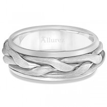 Men's Handwoven Braided Wide Band Wedding Ring 18k White Gold (8.5mm)