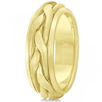 Men's Handwoven Braided Wide Band Wedding Ring 18k Yellow Gold (8.5mm)