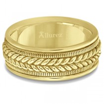 Woven Milgrain Edge Wedding Band For Men 18k Yellow Gold (8mm)