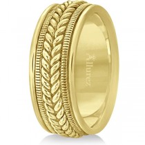 Woven Milgrain Edge Wedding Band For Men 18k Yellow Gold (8mm)