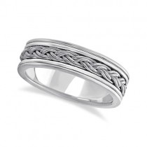 Men's Hand Braided Woven Wedding Ring 14k White Gold (6mm)